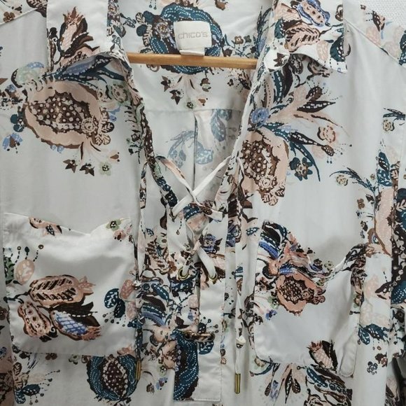 Chicos Long Sleeve Top Womens 3 XL/16 Paisley/Floral Collared Modal/Rayon - Picture 4 of 12
